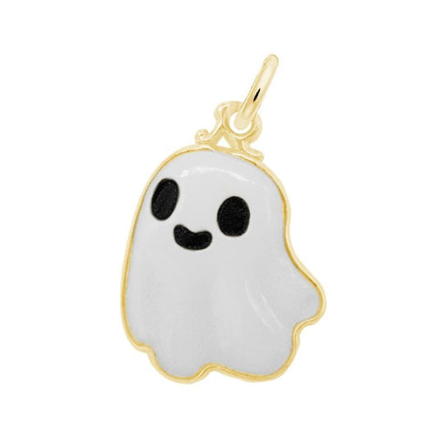 Painted Cute Ghost Charm in Yellow Gold Plated