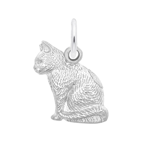 Large Cat Charm In 14K White Gold
