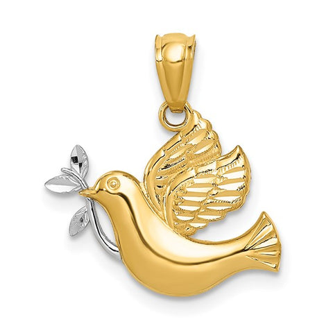 14k Gold w/Rhodium Peace Dove Pendant