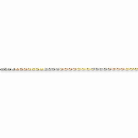 14K Tri-Color Gold Diamond-Cut Rope Chain Bracelet