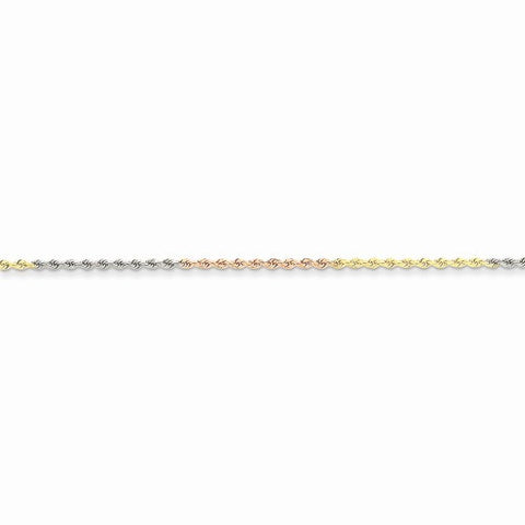 14K Tri-Color Gold Diamond-Cut Rope Chain Anklet