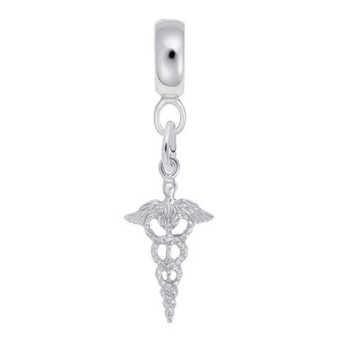 Caduceus Charm Dangle Bead In Sterling Silver
