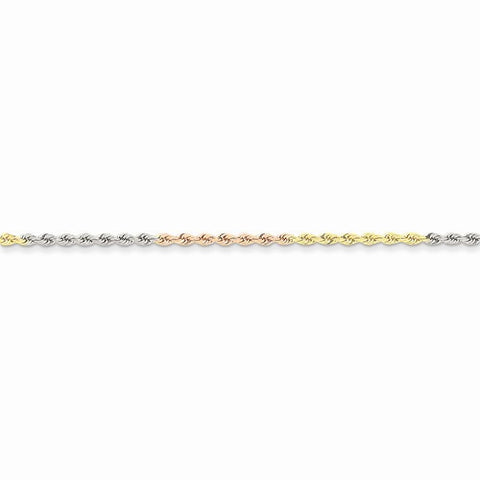 14K Tri-Color Gold Diamond-Cut Rope Chain Bracelet