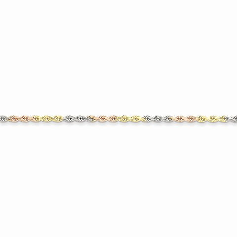 14K Tri-Color Gold Diamond-Cut Rope Chain Bracelet