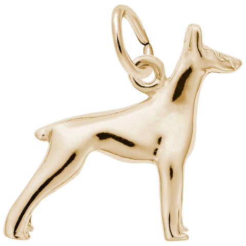 Doberman Dog Charm in Yellow Gold Plated