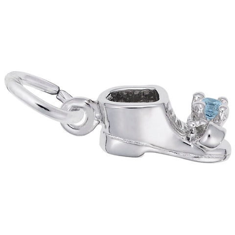 Baby Shoe March Birthstone Charm In 14K White Gold