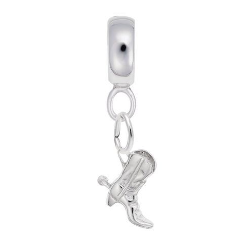 Cowboy Boot Charm Dangle Bead In Sterling Silver
