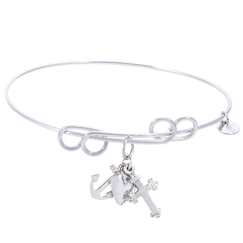 Sterling Silver Carefree Bangle Bracelet With Faith,Hope,Charity Charm