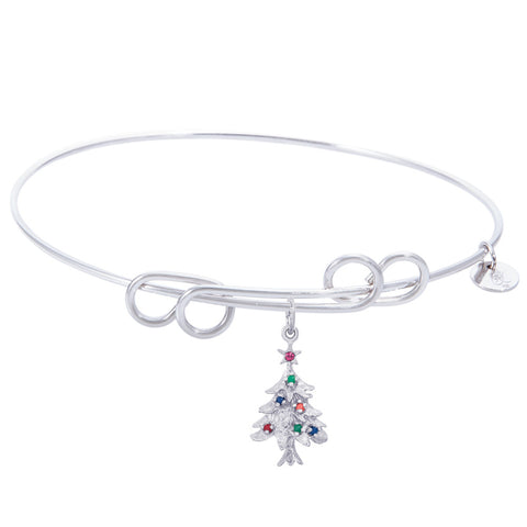Sterling Silver Carefree Bangle Bracelet With Christmas Tree Charm
