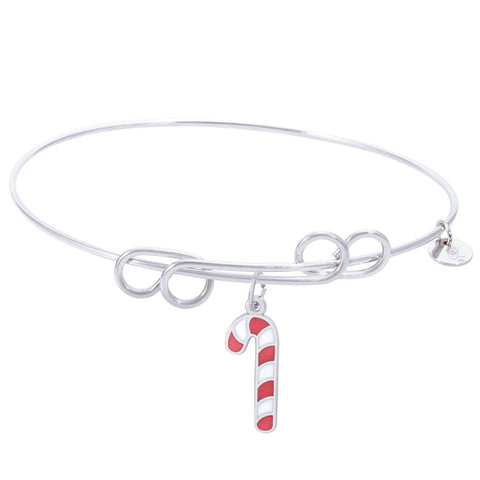 Sterling Silver Carefree Bangle Bracelet With Candy Cane W/Color Charm