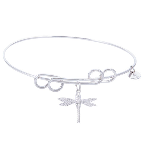 Sterling Silver Carefree Bangle Bracelet With Dragonfly Charm