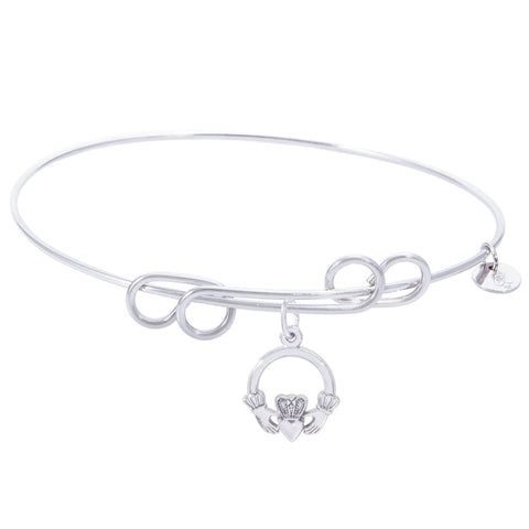 Sterling Silver Carefree Bangle Bracelet With Claddagh Charm