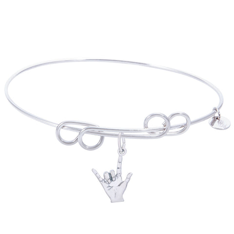 Sterling Silver Carefree Bangle Bracelet With I Love You Charm