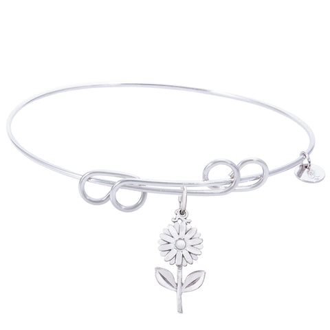 Sterling Silver Carefree Bangle Bracelet With Daisy Charm