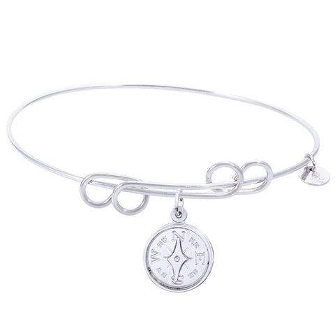 Sterling Silver Carefree Bangle Bracelet With Compass Charm