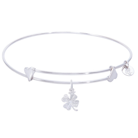 Sterling Silver Sweet Bangle Bracelet With 4 Leaf Clover Charm