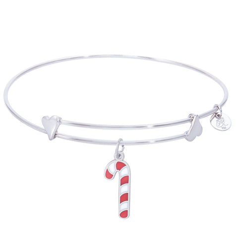 Sterling Silver Sweet Bangle Bracelet With Candy Cane W/Color Charm