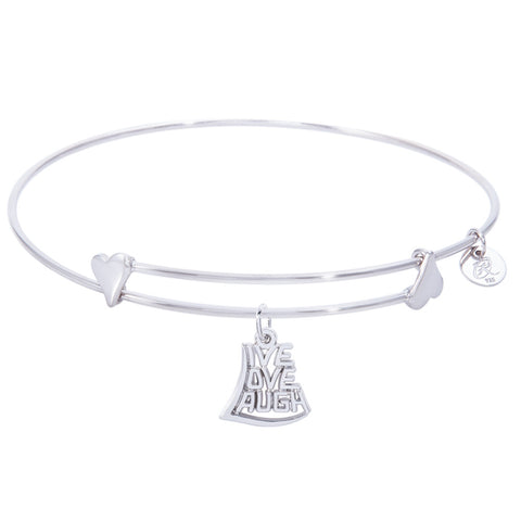 Sterling Silver Sweet Bangle Bracelet With Live,Love,Laugh Charm
