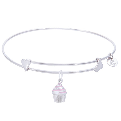 Sterling Silver Sweet Bangle Bracelet With Cupcake - Pink Icing Charm