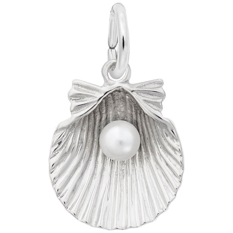 Shell With Pearl Charm In Sterling Silver