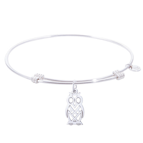 Sterling Silver Tranquil Bangle Bracelet With Owl Charm