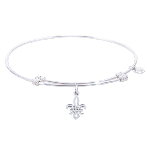 Sterling Silver Tranquil Bangle Bracelet With Fleur De Lis Charm