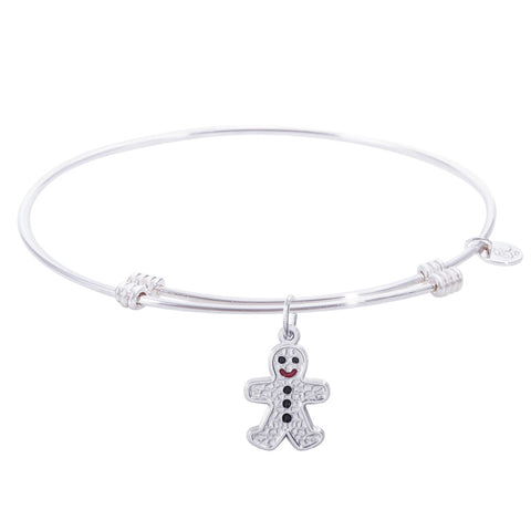 Sterling Silver Tranquil Bangle Bracelet With Gingerbread Man Charm