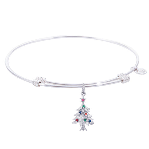 Sterling Silver Tranquil Bangle Bracelet With Christmas Tree Charm