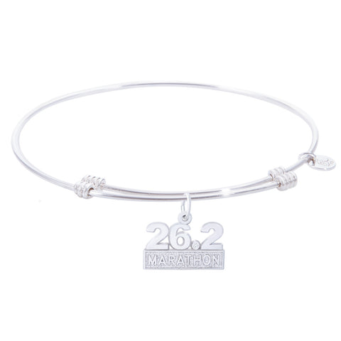 Sterling Silver Tranquil Bangle Bracelet With Marathon 26.2 W/Diamond Charm
