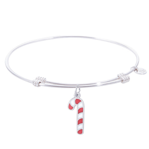 Sterling Silver Tranquil Bangle Bracelet With Candy Cane W/Color Charm