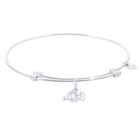 Sterling Silver Tranquil Bangle Bracelet With Love Charm