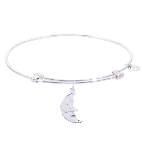 Sterling Silver Tranquil Bangle Bracelet With Halfmoon Charm