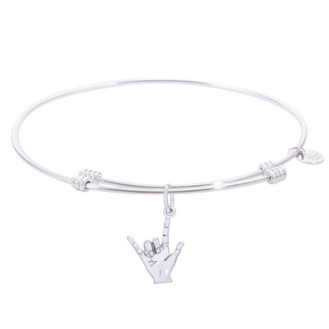 Sterling Silver Tranquil Bangle Bracelet With I Love You Charm