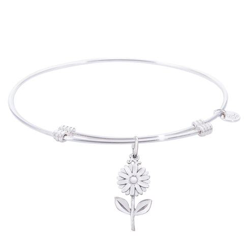 Sterling Silver Tranquil Bangle Bracelet With Daisy Charm