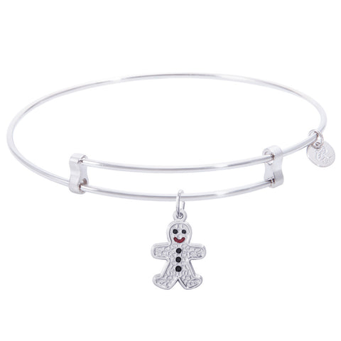 Sterling Silver Confident Bangle Bracelet With Gingerbread Man Charm