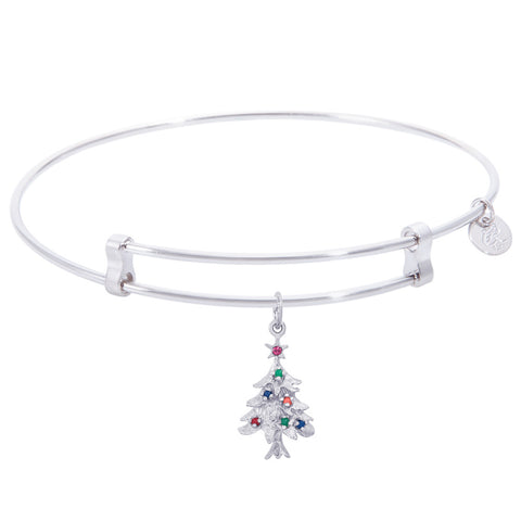 Sterling Silver Confident Bangle Bracelet With Christmas Tree Charm