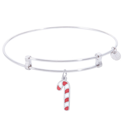 Sterling Silver Confident Bangle Bracelet With Candy Cane W/Color Charm