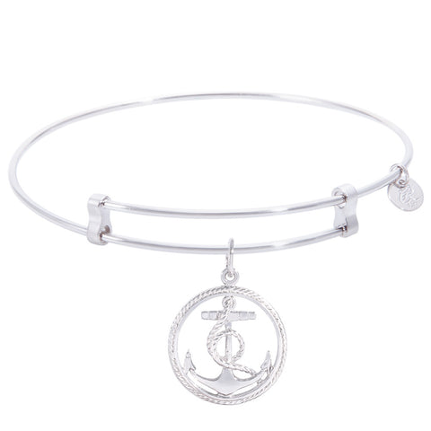 Sterling Silver Confident Bangle Bracelet With Anchor Charm