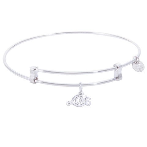 Sterling Silver Confident Bangle Bracelet With Love Charm