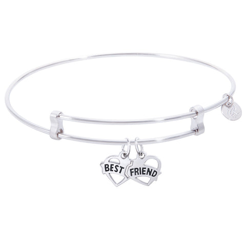 Sterling Silver Confident Bangle Bracelet With Best Friends Charm