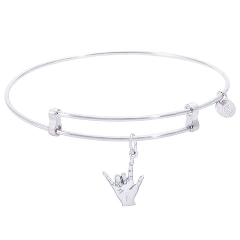 Sterling Silver Confident Bangle Bracelet With I Love You Charm