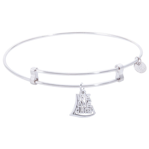 Sterling Silver Confident Bangle Bracelet With Live,Love,Laugh Charm