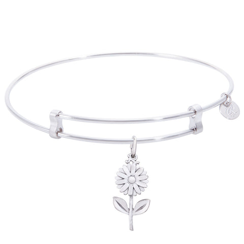 Sterling Silver Confident Bangle Bracelet With Daisy Charm