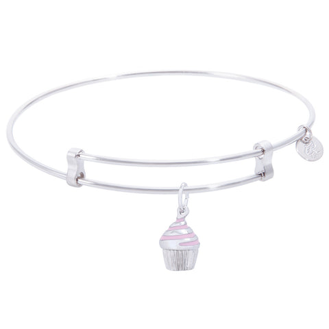 Sterling Silver Confident Bangle Bracelet With Cupcake - Pink Icing Charm