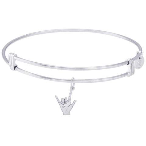 Sterling Silver Noble Bangle Bracelet I Love You Charm
