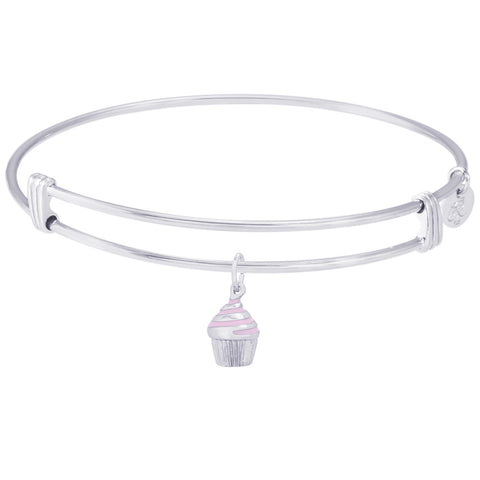 Sterling Silver Noble Bangle Bracelet Cupcake - Pink Icing Charm