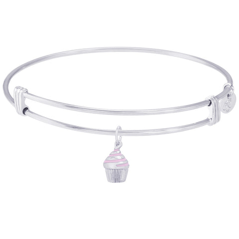 Sterling Silver Noble Bangle Bracelet Cupcake - Pink Icing Charm