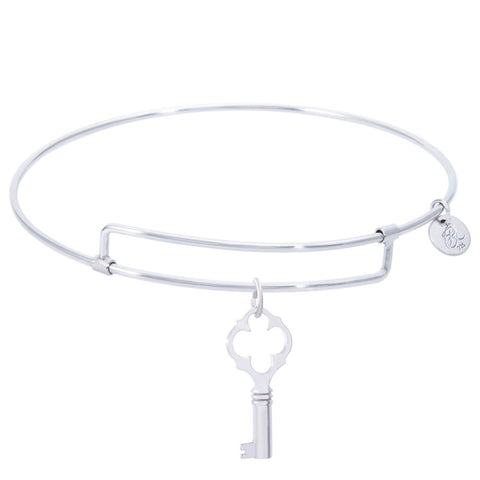 Sterling Silver Pure Bangle Bracelet With Key Charm