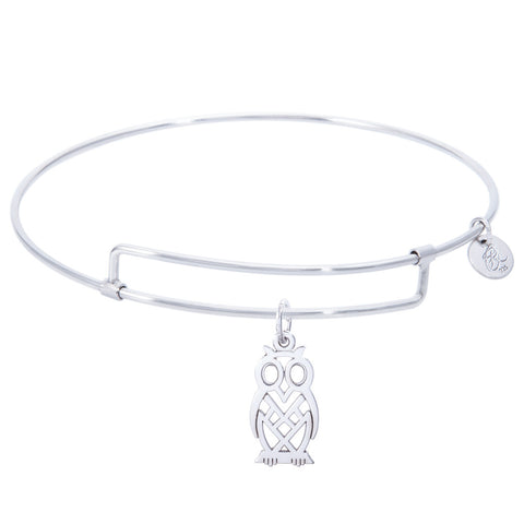Sterling Silver Pure Bangle Bracelet With Owl Charm
