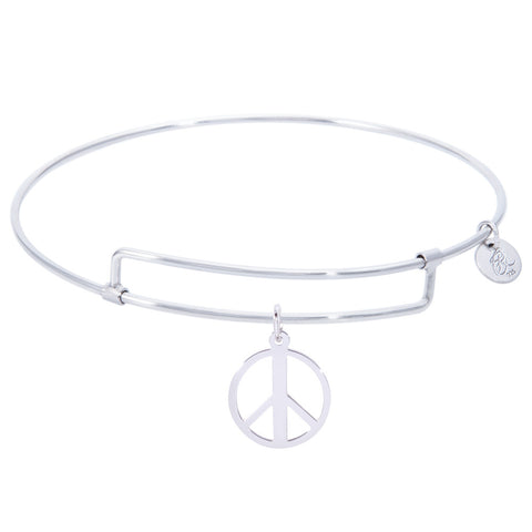 Sterling Silver Pure Bangle Bracelet With Peace Symbol Charm